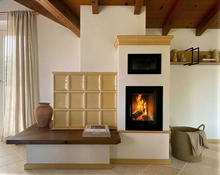 Stufa ad accumulo con panca riscaldata
