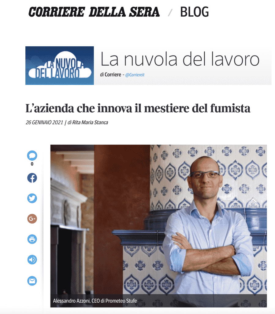 Corriere della Sera La nuvola del lavoro: L’azienda che innova il mestiere del fumista Corriere della Sera La nuvola del lavoro: L’azienda che innova il mestiere del fumista