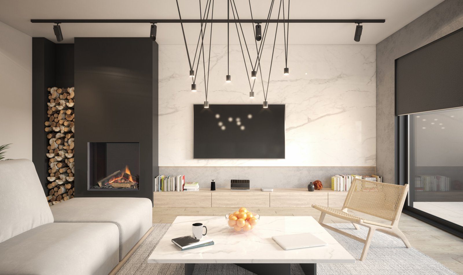 Caminetto a gas integrato nell'architettura