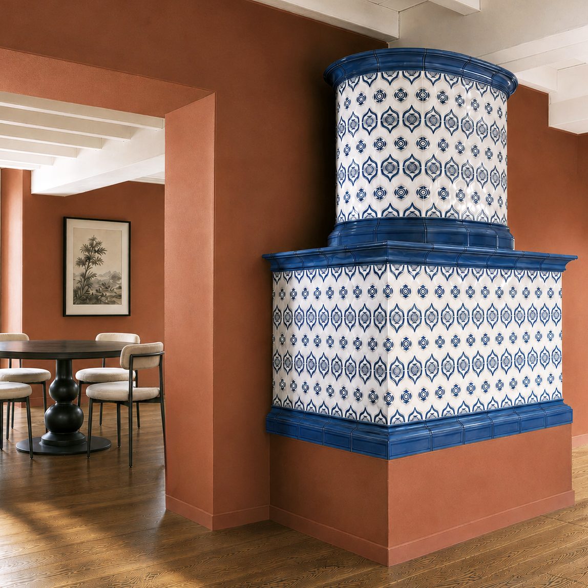 Dettaglio di stufa in maiolica